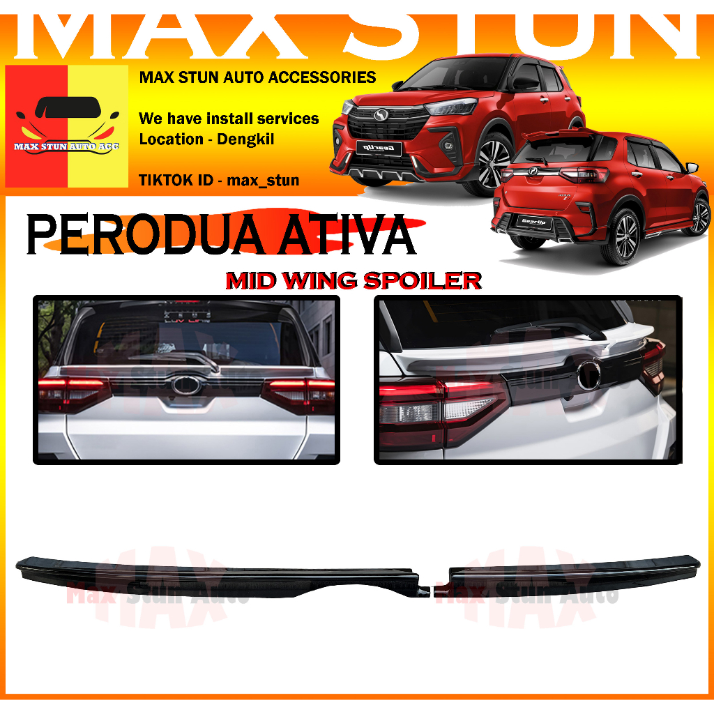 Perodua Ativa Toyota Raize Daihatsu Rocky Mid Wing Centre Spoiler With Paint Paino Black