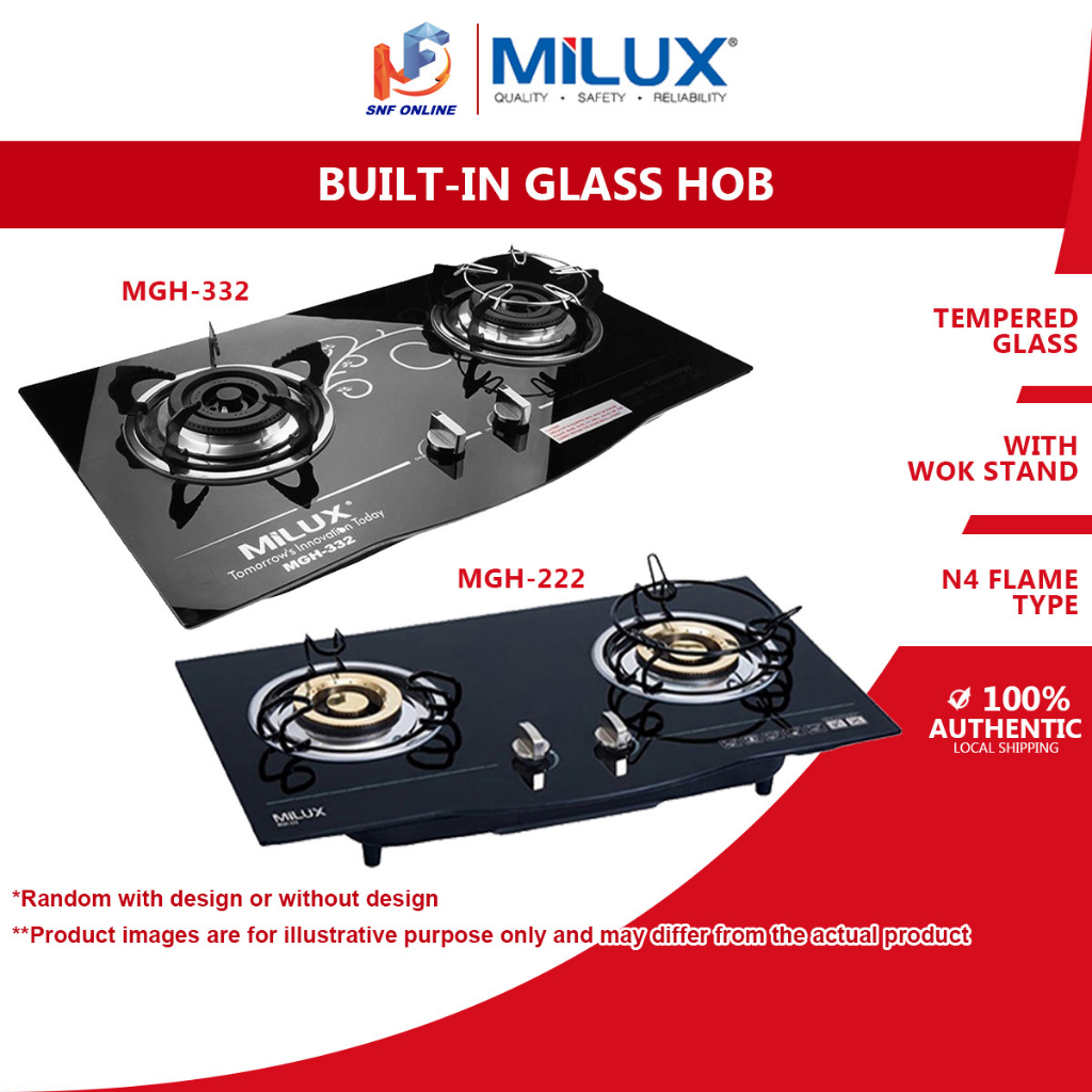 Milux Builtin Two Burners Gas Cooker Glass Hob MGH222 MGH332 MGH233