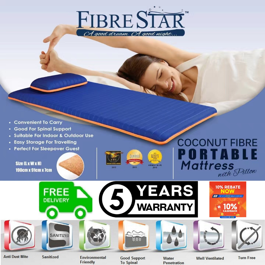 Coconut Fibre Portable / Foldable Mattress / Tilam With Pillow Single