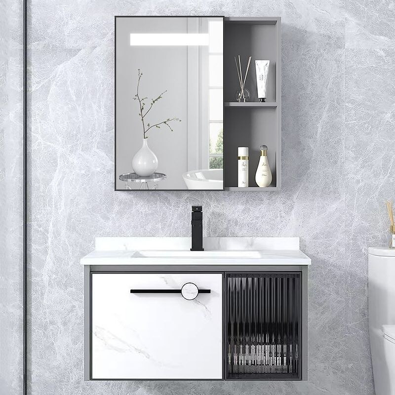 6080cm Aluminium Wall Hung Bathroom Slate Sink with Mirror Box