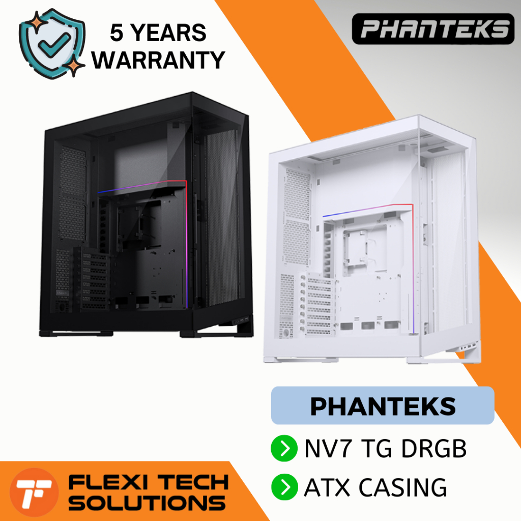 Flexi Tech PHANTEKS NV7 ATX Case TG DRGB Satin Black / Matte White PC ...