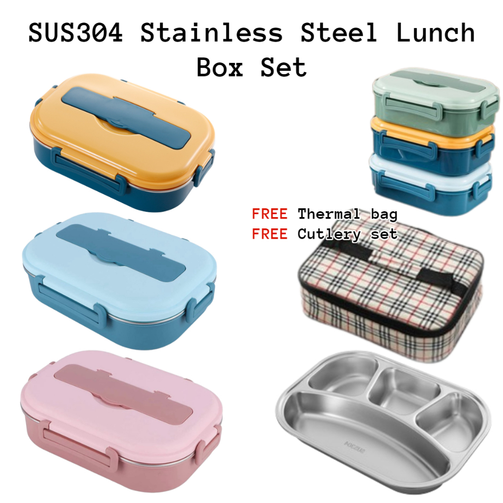 Stainless Steel 304 Lunch Box Bento Food Container Set Multiple Grid ...