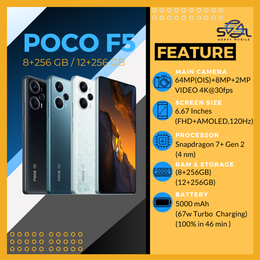 (NEW) Poco F5 Original XiaoMi Malaysia 1 Year Warranty (8GB+256 GB/12GB ...