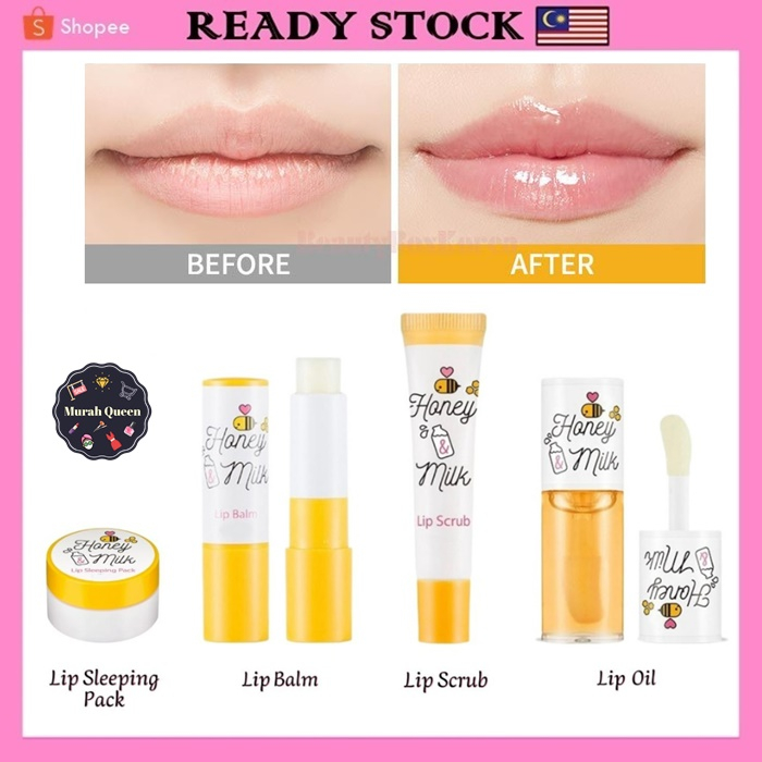 ip Oil Balm Honey Milk Lip Scrub Lip Sleeping Mask Pack Set UHC