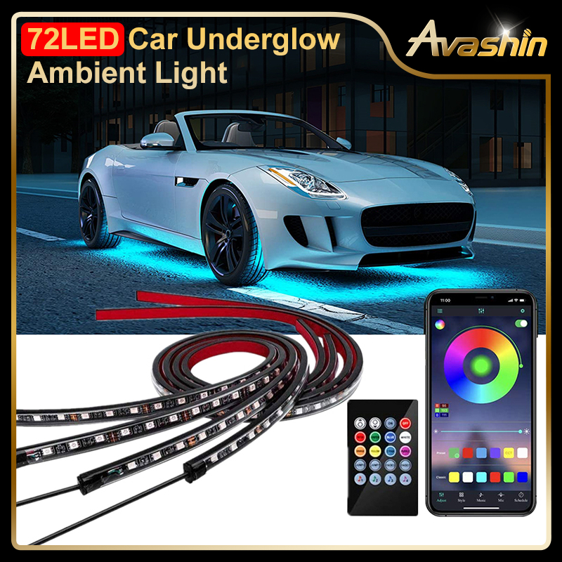 72LED RGB Car Underglow Light Remote/APP Control Flexible Waterproof