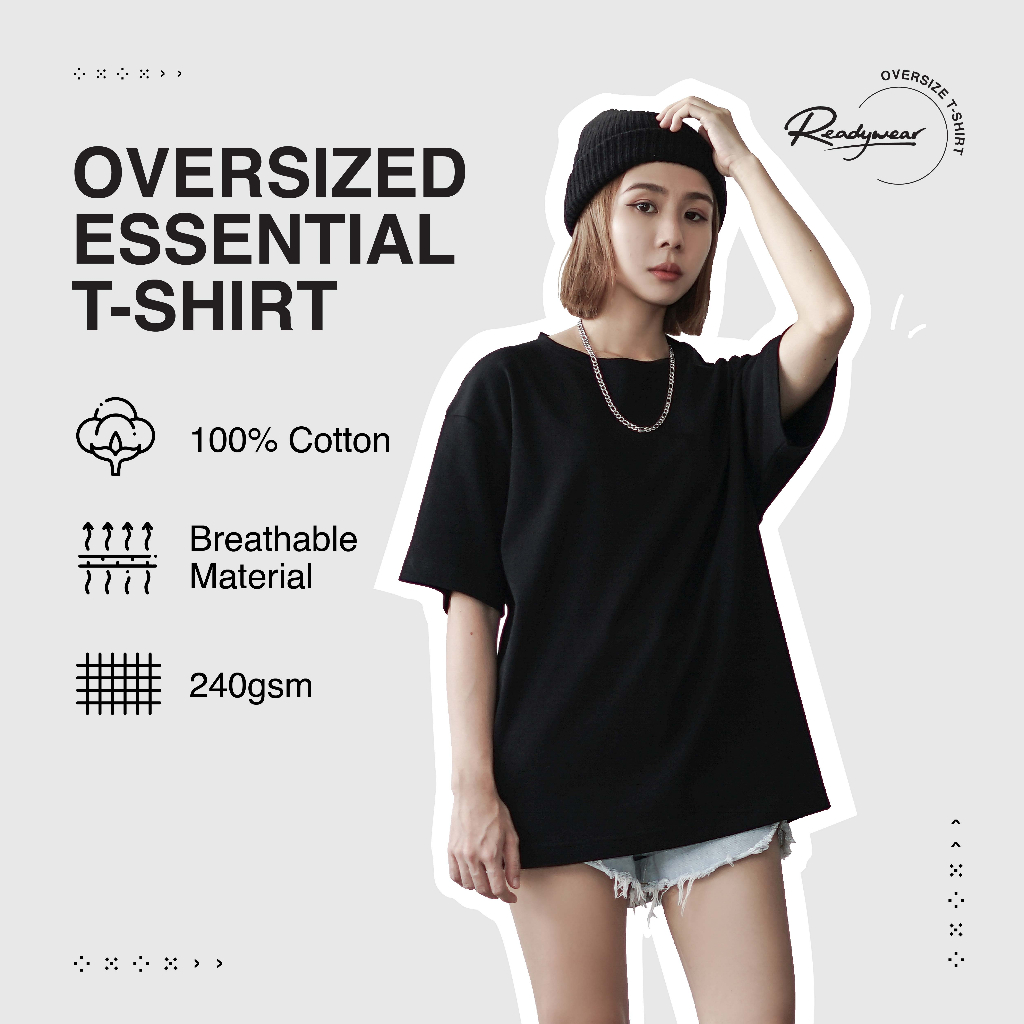 Readywear 100 Cotton Oversized Basic Short Sleeve Tshirt Black