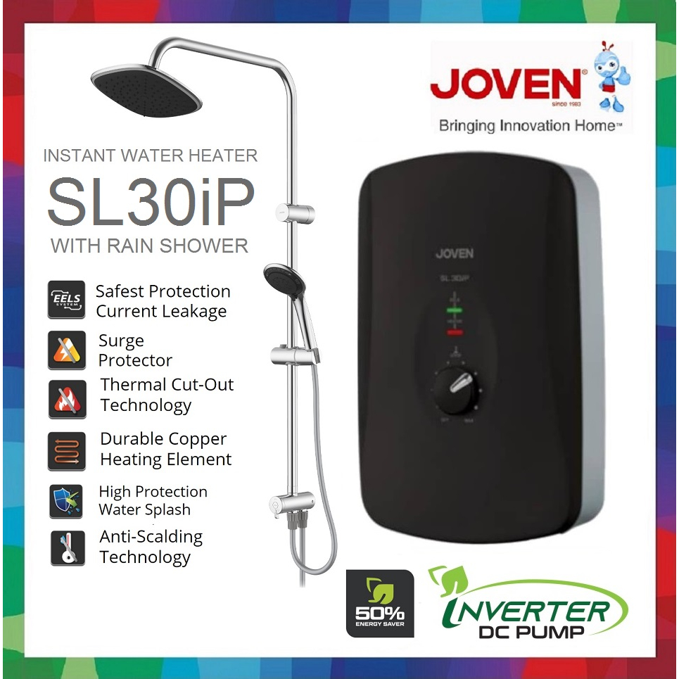 JOVEN SL30iP RS Instant Water Heater + Rain Shower DC BOOSTER PUMP
