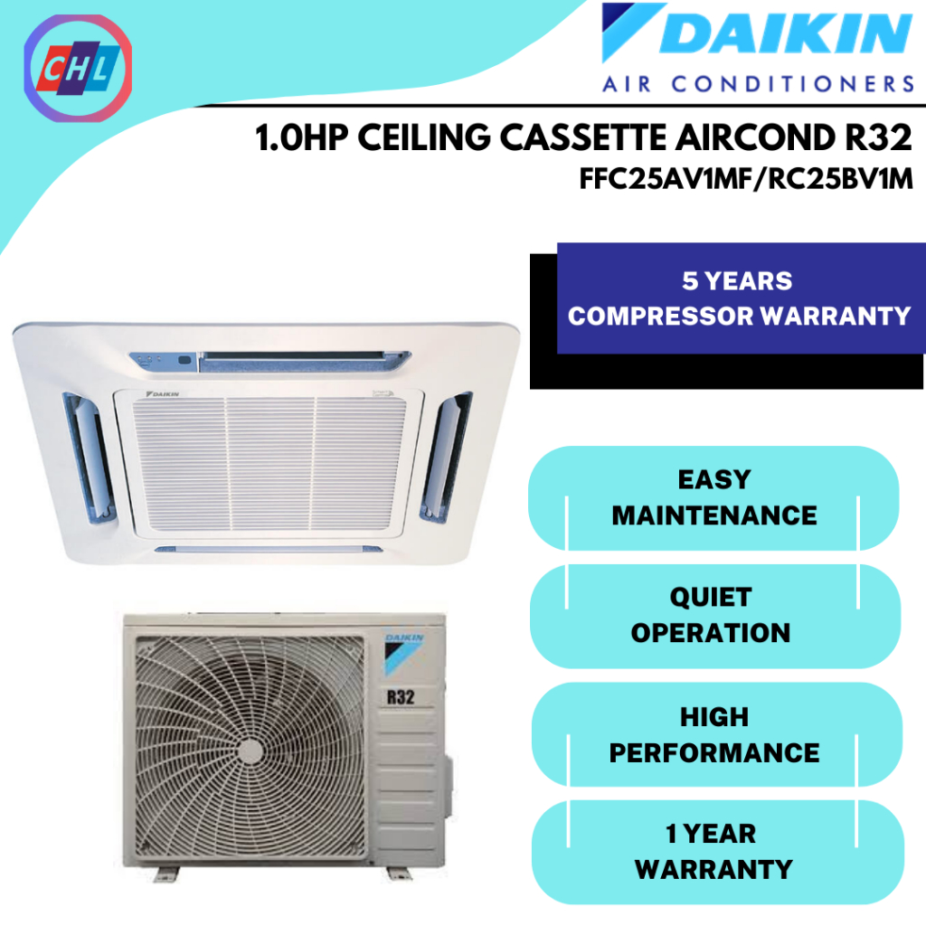 DAIKIN CEILING CASSETTE AIR CONDITIONER R32 SMART WIFI [1HP FFC25AV1MF