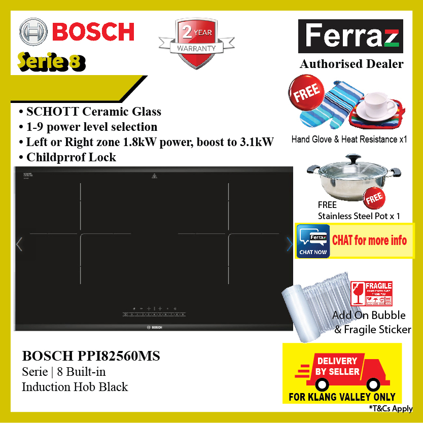 BOSCH PPI82560MS Series 8 Built In 2 Zones Induction Hob 78cm / BOSCH