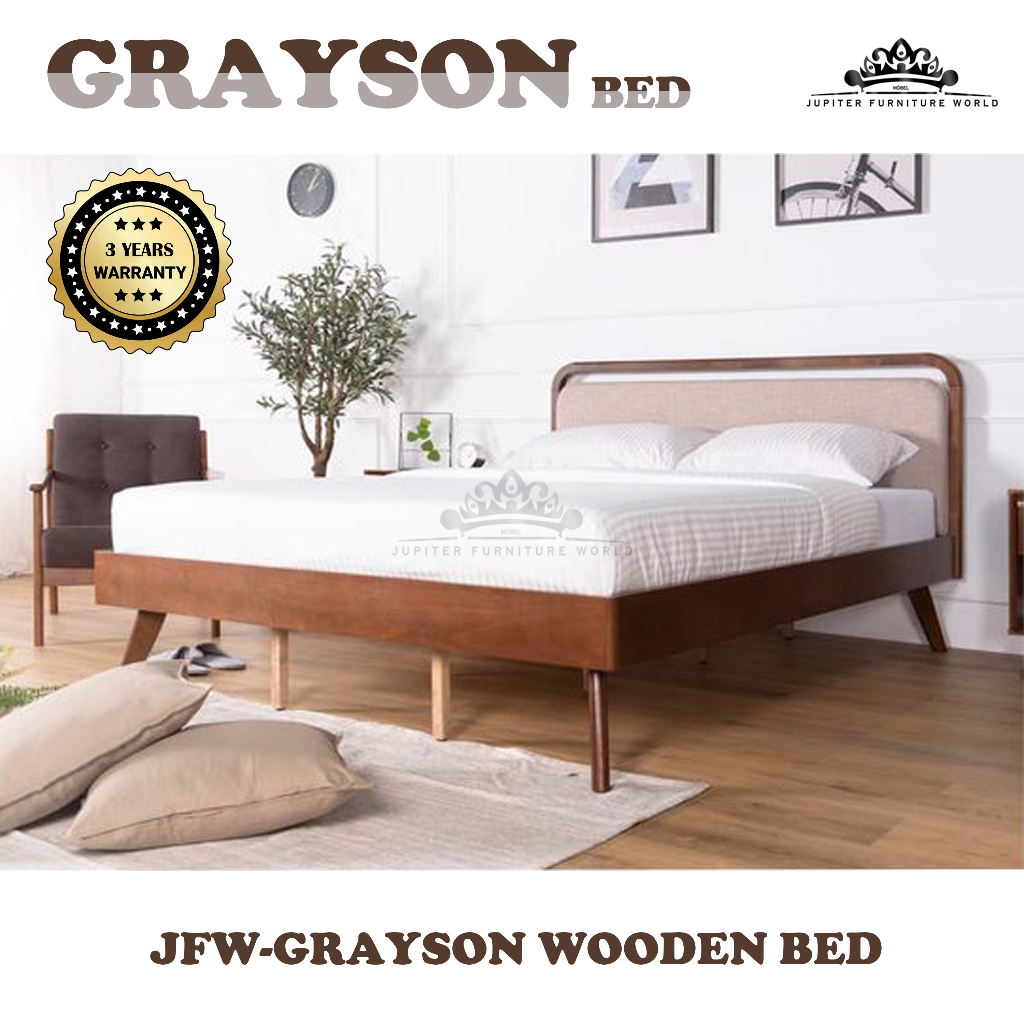 100 SOLID WOOD[JFW GRAYSON SOLID WOOD BED] 3 YEARS WARRANTY /HEAVY