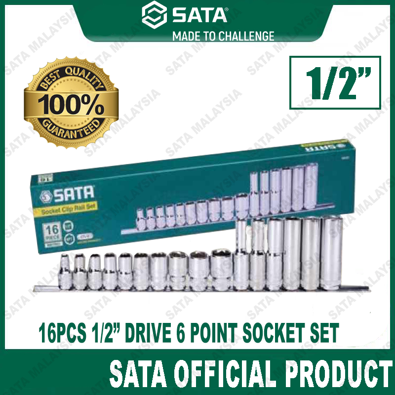 SATA 16Pc. 1/2" Drive 6 Point Metric Socket Set (10Pc Metric Socket ...