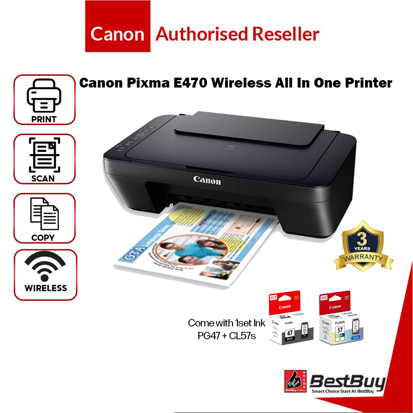 Canon Pixma E470 All In One Wireless Printer (Print/Scan/Copy/Wifi