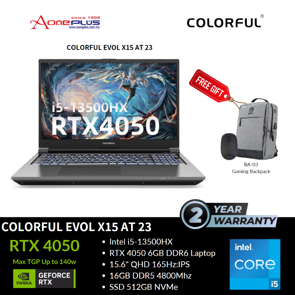COLORFUL EVOL X15 AT 23 GAMING LAPTOP ( I5-13500HX 16GB DDR5 512SSD ...
