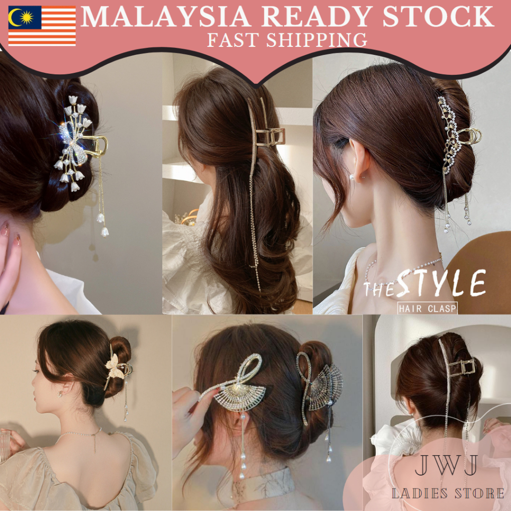 Aksesori Rambut Klip Rambut Gold Shining Tassel Hair Claws Hair Crab ...