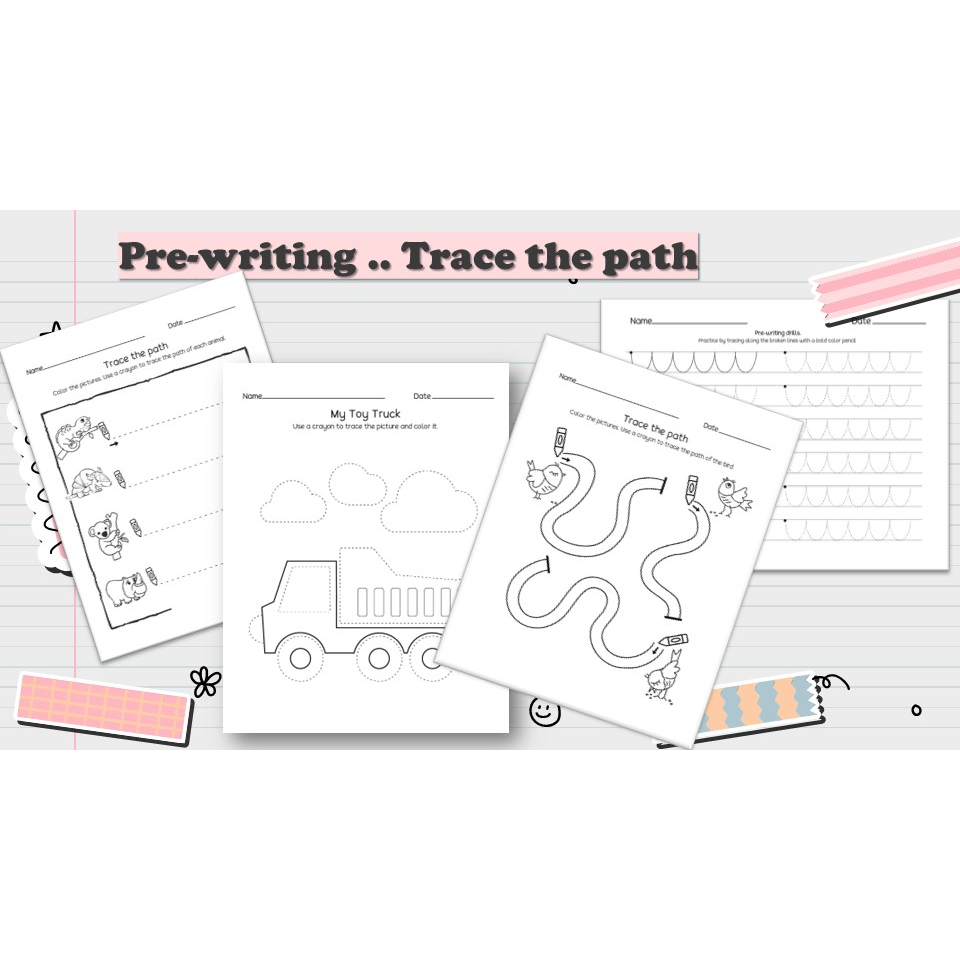 [PRE012] 18 pages PreWriting Drills Tracing Worksheet for Preschool