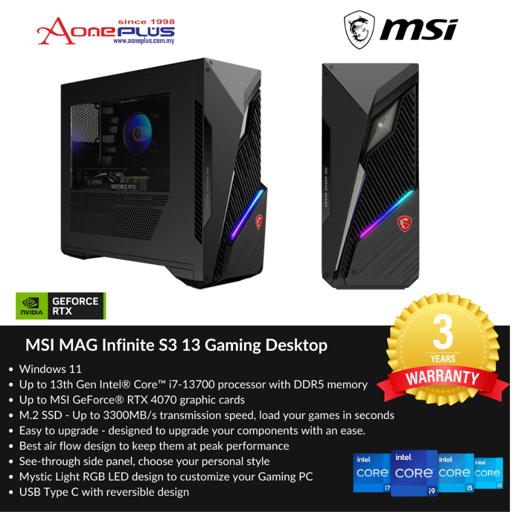 (AONE PLUS SS2) MSI MAG Infinite S3 13 Gaming Desktop (13th Gen Intel ...
