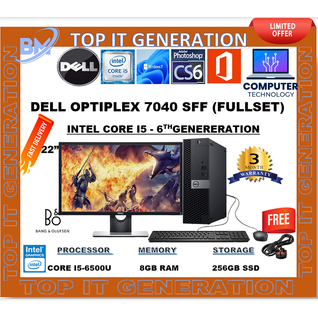 DELL OPTIPLEX SFF 7040 INTEL CORE I5 7TH GEN /8GB RAM 256GB SSD/FULLSET
