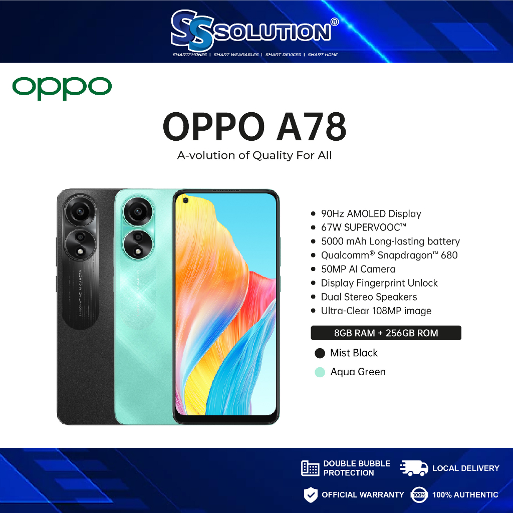 Oppo A78 4g L 8gb Ram Up To 16gb Ram 256gb Rom L Dual Stereo Speakers