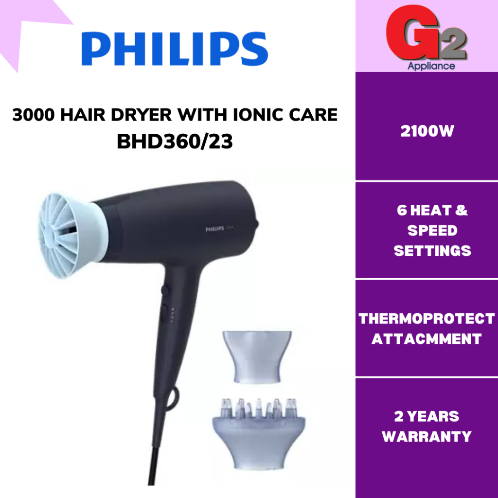 PHILIPS (READY STOCK) HAIR DRYER 2100W BHD360/23 (IONIC CARE) DIFFUSER