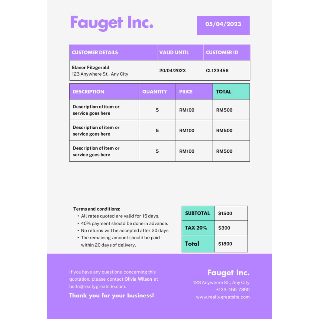 QUOTATION TEMPLATE [EDITABLE] Purple Black Modern Business Quotation A4 ...