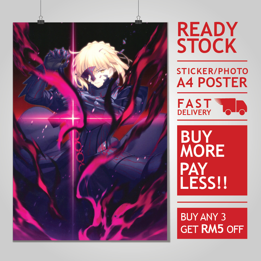 (READY STOCK) Fate/Stay Night A4 Photo Poster/Sticker | Saber Alter #1 ...
