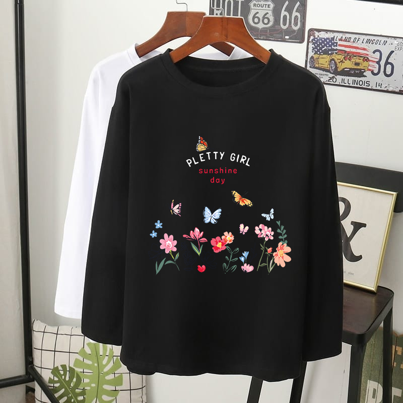 mybhaju t-shirt baju bunga flower rama rama lengan panjang perempuan ...