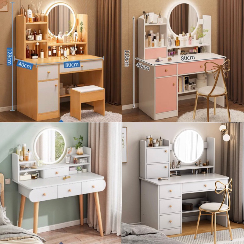 Dressing Table Mirror Led Light Drawer Storage Chair Desk Makeup ...