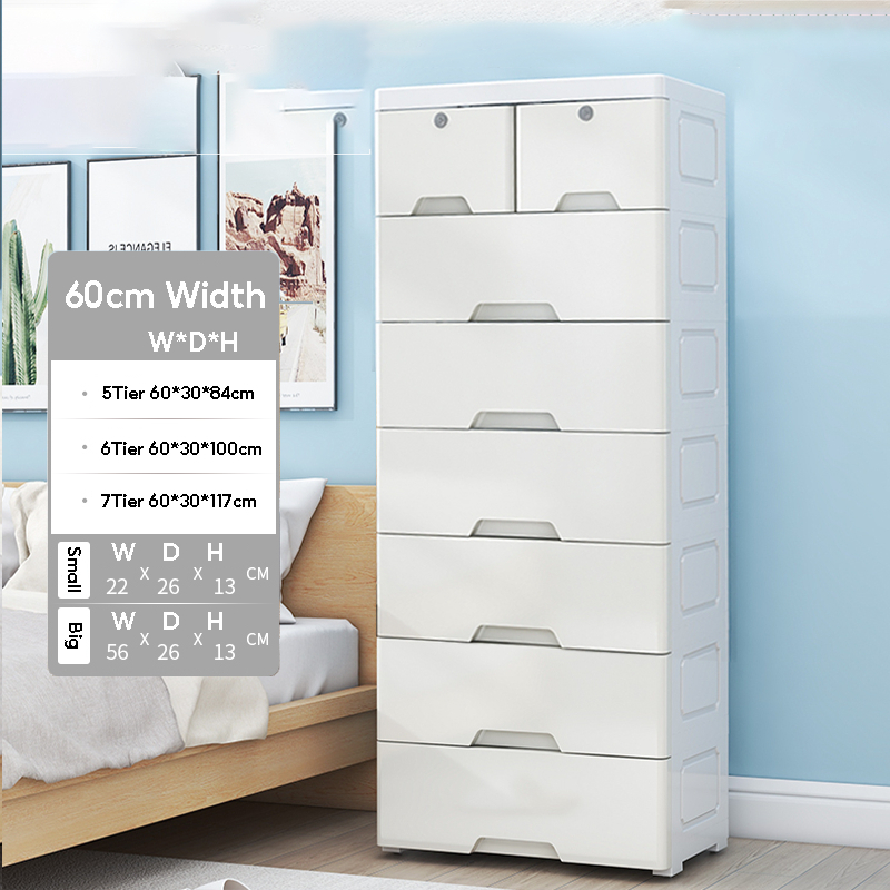 【60cm Width】 Drawer Cabinet 5/6/7 Tier Plastic Storage Cabinet With ...