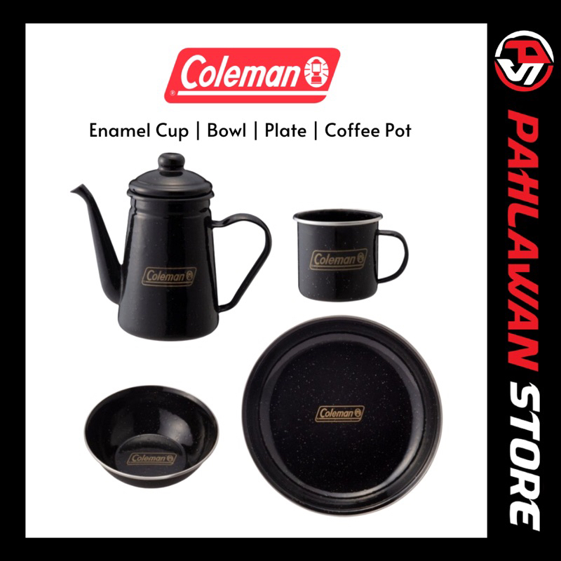 Coleman Enamel Black / Coffee Pot / Dish / Plate / Bowl / Cup