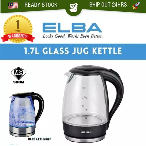 Elba Glass Jug Kettle (1.7L) EJK1723G(BK) Borosilicate Glass Body