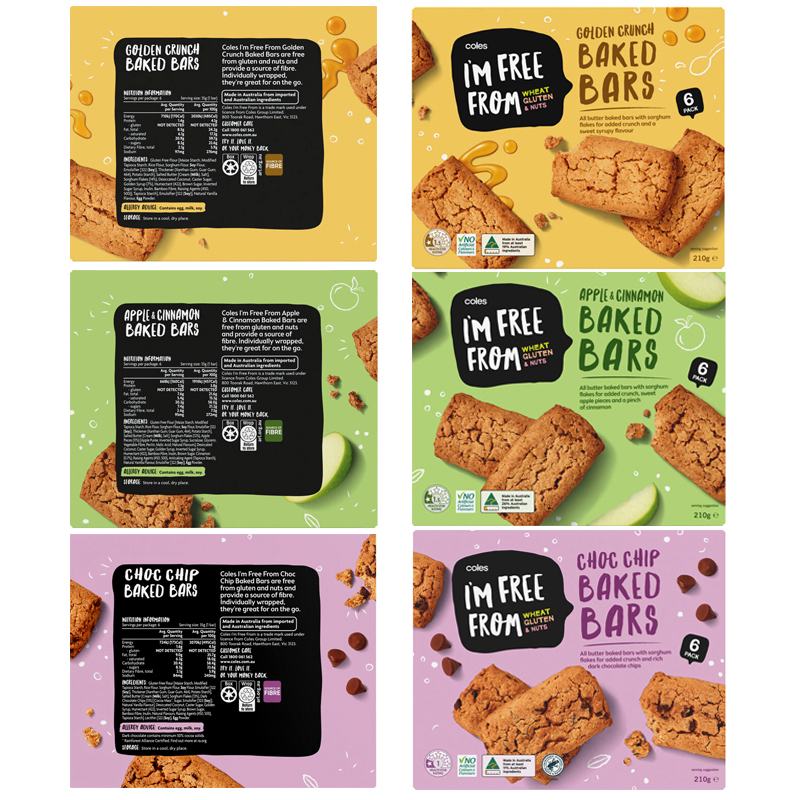 COLES I'm Free From Baked Bars (Chop Chip/ Apple Cinnamon/ Golden