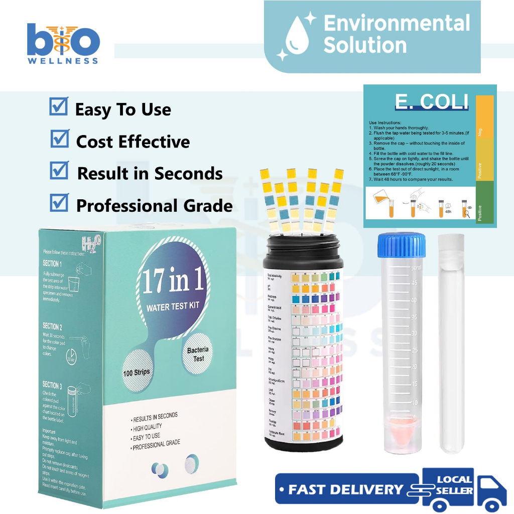 17 in 1 Water Test Strips [100 pcs + 1 E.coli] for Home Drinking Water