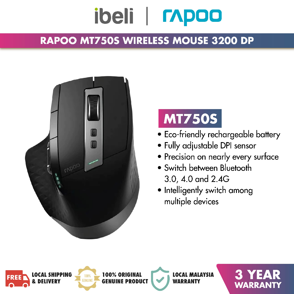Rapoo MT750L / MT750S Rechargeable Multi-mode Wireless Mouse Easy ...