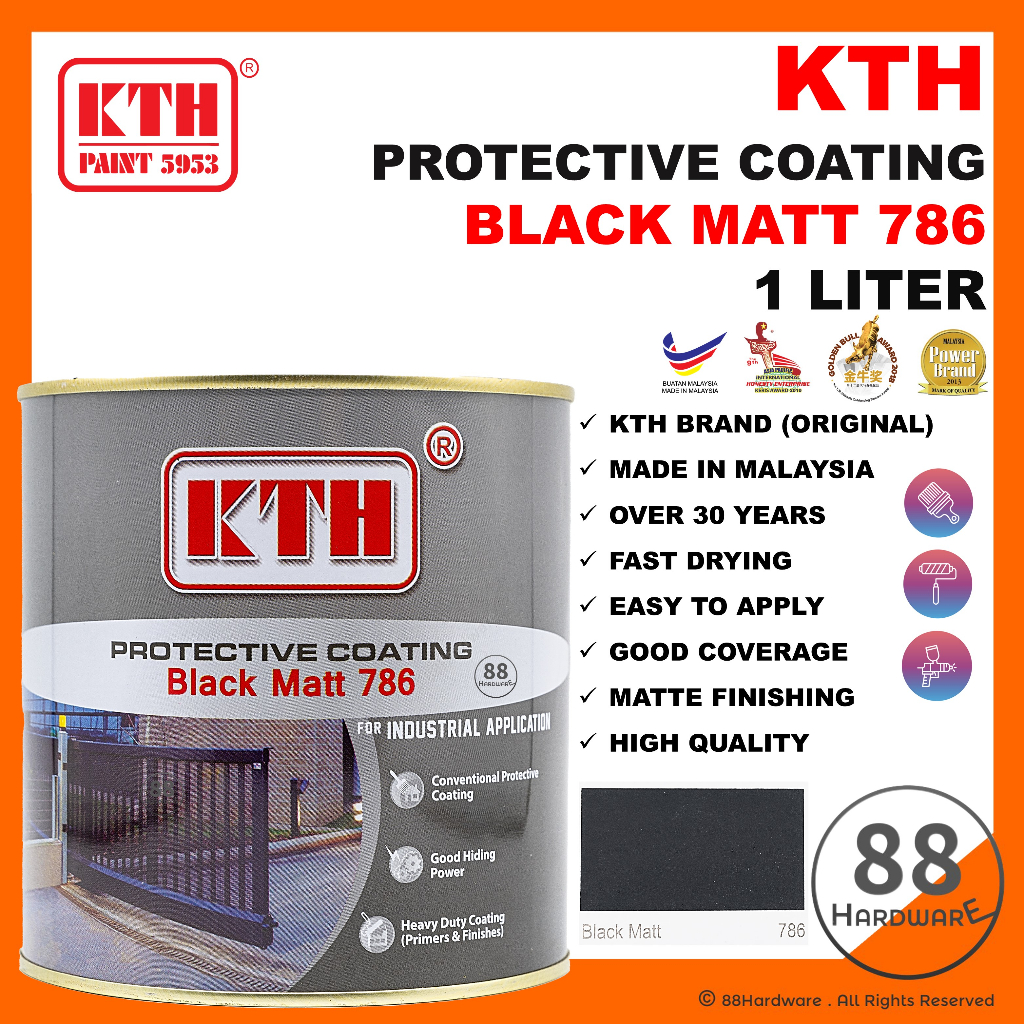 1L KTH 786 matte black paint cat besi / cat hitam matte / cat kayu wood paint / anti rust paint