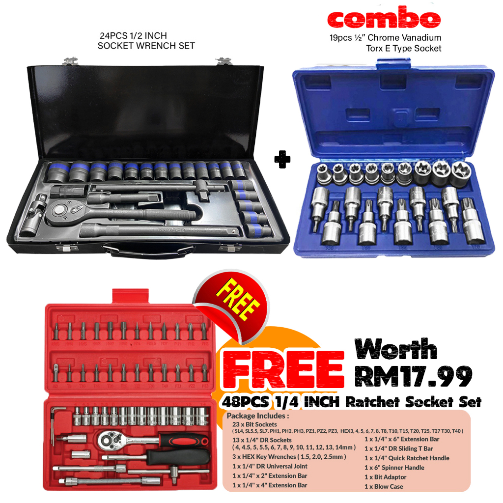 OPTIMUS / DEKECR-V /JNTRD 24PCS 1/2 INCH DR SOCKET WRENCH SET BLACK ...