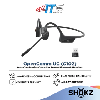 SHOKZ OpenComm UC (C102) Bone Conduction Open-Ear Stereo Bluetooth Headset With Noise-Canceling Boom Microphone
