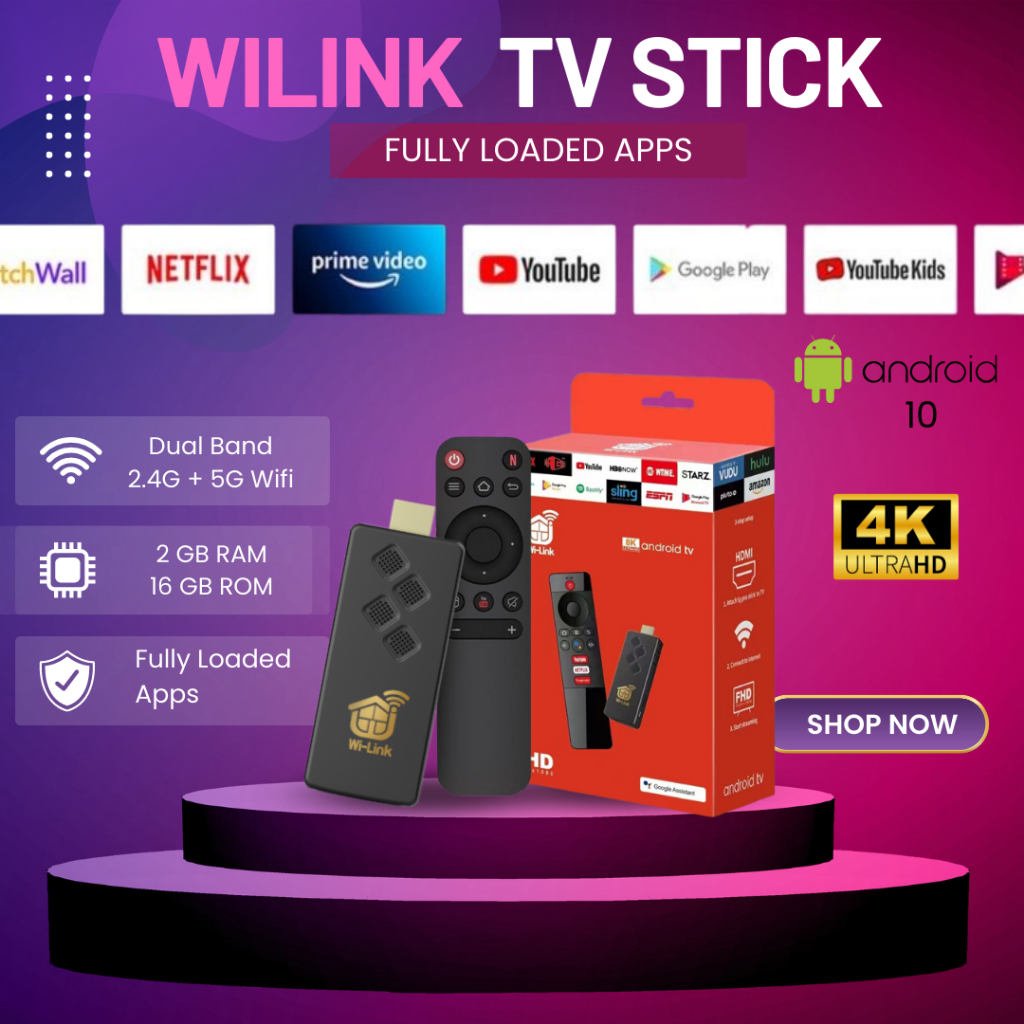 TV Stick 4K with Android 11 System Turn TV into Smart TV Portable 2GB  RAM+16GB ROM Wi-Link