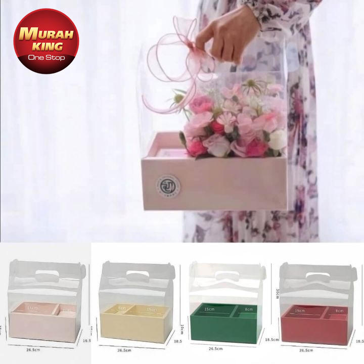 Transparent Carrying Flower Gift Box With 2 Compartment Decorative ...