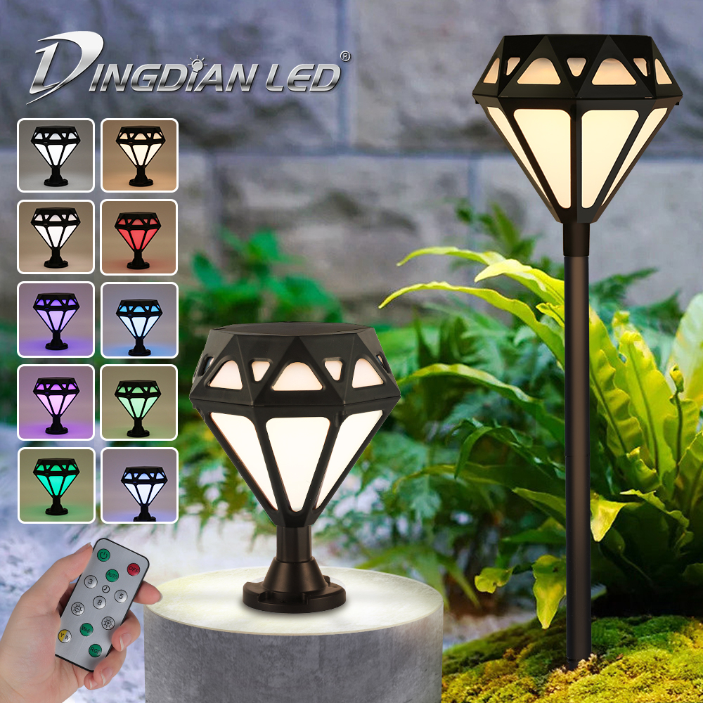 Dingdian LED Solar Lawn Lamp Pillar Light 10W Remote Control Tri-colors ...