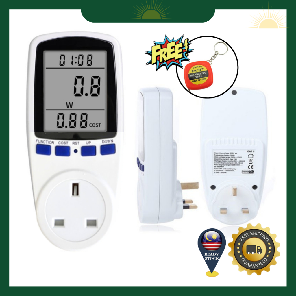 [3 Pin Plug Power Meter] LCD Backlight Digital Display Wattage Voltage