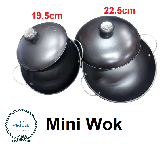 Black Mini Wok with Cover for cooking, serving 19.5, 22.5cm Kuali Kecil ...