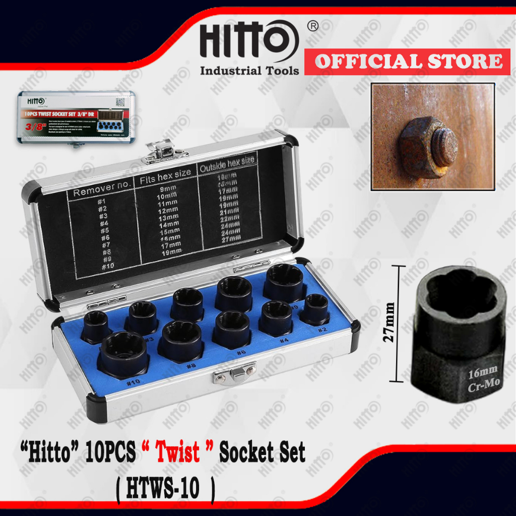 [ HITTO ]10 Pcs HIGH Nut Extractors Damaged Bolts Nuts Screws Removal ...