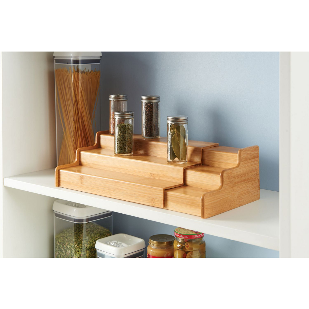 3-Tier Expandable Bamboo Spice Rack Step Shelf Organizer | Shopee Malaysia