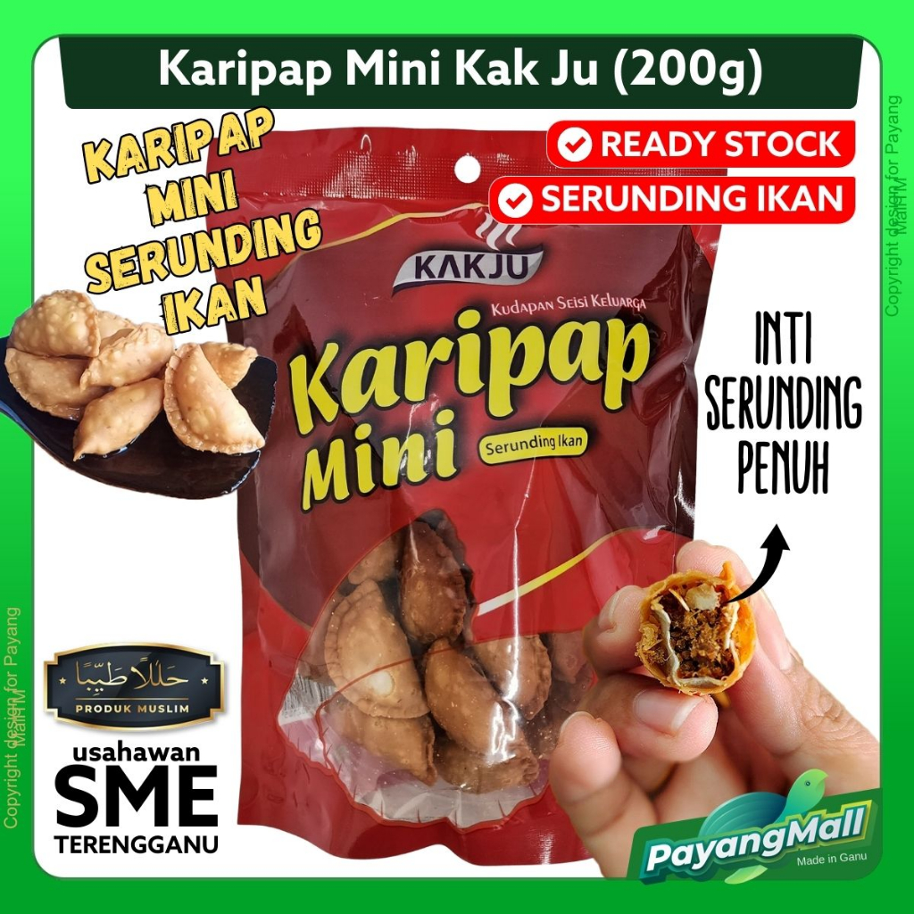 𝗣𝗔𝗬𝗔𝗡𝗚 𝗠𝗔𝗟𝗟 Karipap Mini Serunding Ikan Kak Ju Inti Padat Asli Terengganu Murah 200g Paket 8321