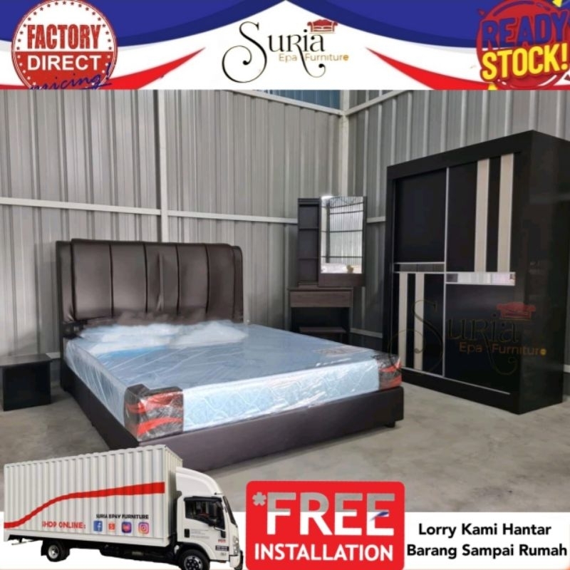 [SIAP PASANG]Bedroom Set (4' x 6'Wardrobe+Divan Bed+Dressing Table+Side