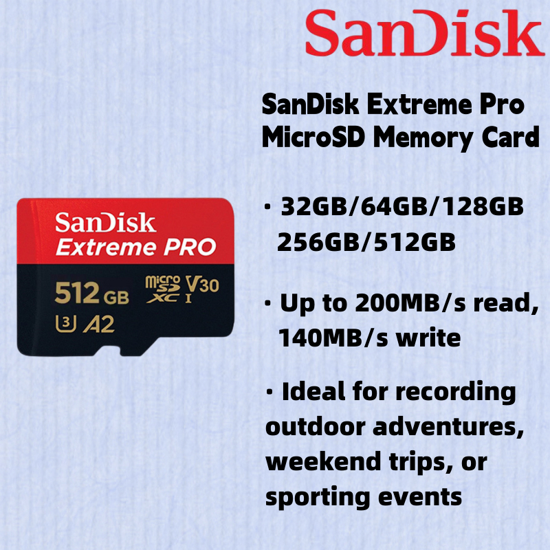 SanDisk 512GB Extreme Pro Durable, Captures 4K UHD Video, 200MB/s Read and  140MB/s Write microSD UHS-I Card for Recording Outdoor Adventures and
