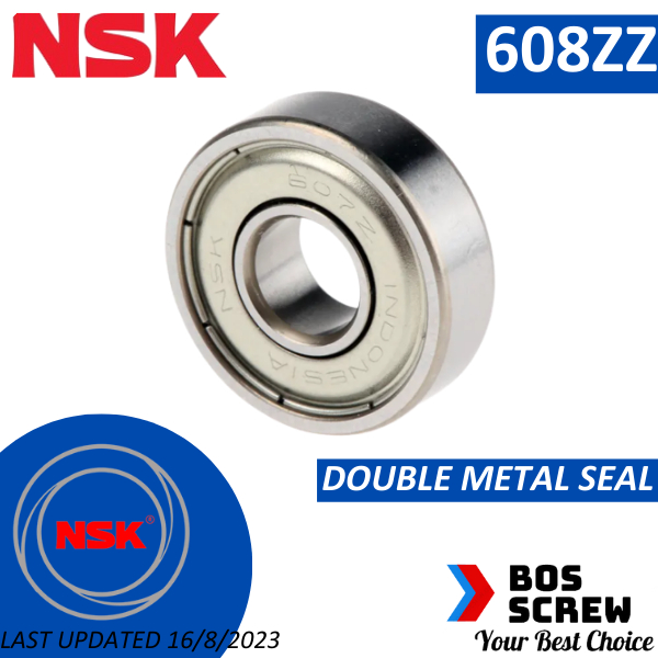 NSK Bearing 608ZZ, Double Metal Seal (8mm X 22mm X 7mm) (Quality Japan ...