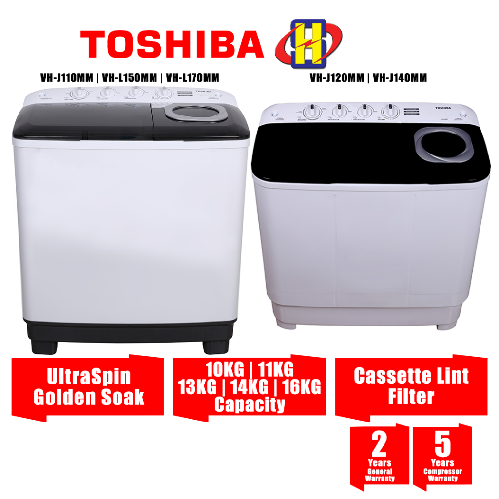 Toshiba Washing Machine (1016KG) Twin Tub Semi Auto Washer VHJ110MM
