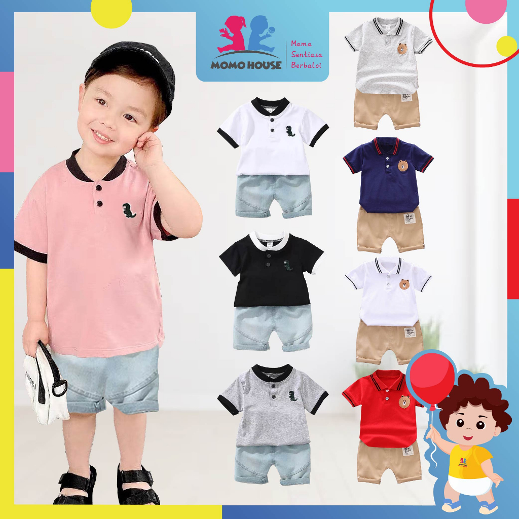 Short Sleeve Baby Boy Kids Polo Shirt Set Dino Design POLO T-shirt ...