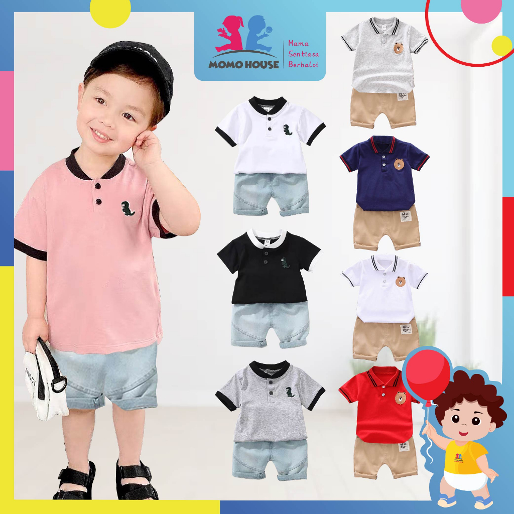 Short Sleeve Baby Boy Kids Polo Shirt Set Dino Design POLO T shirt Pant Baju Kanak Kanak Lengan Pendek T shirt MYB039 Shopee Malaysia